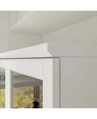 Famapy 4-Shelf White Wood Standard Bookcase With Doors, Cabinet, Drawer