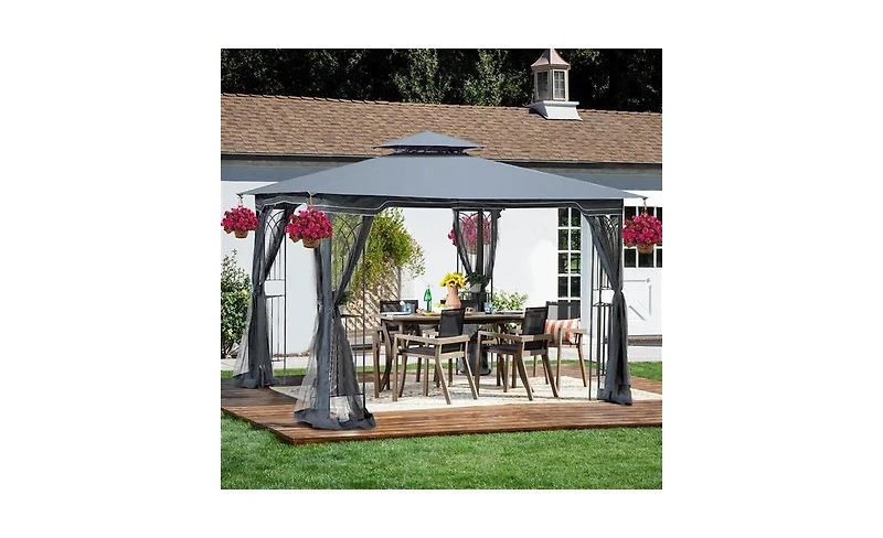 Slickblue 10x10 Outdoor Patio Gazebo Canopy Tent with Ventilated Roof and Mosquito Netting for Insect Protection