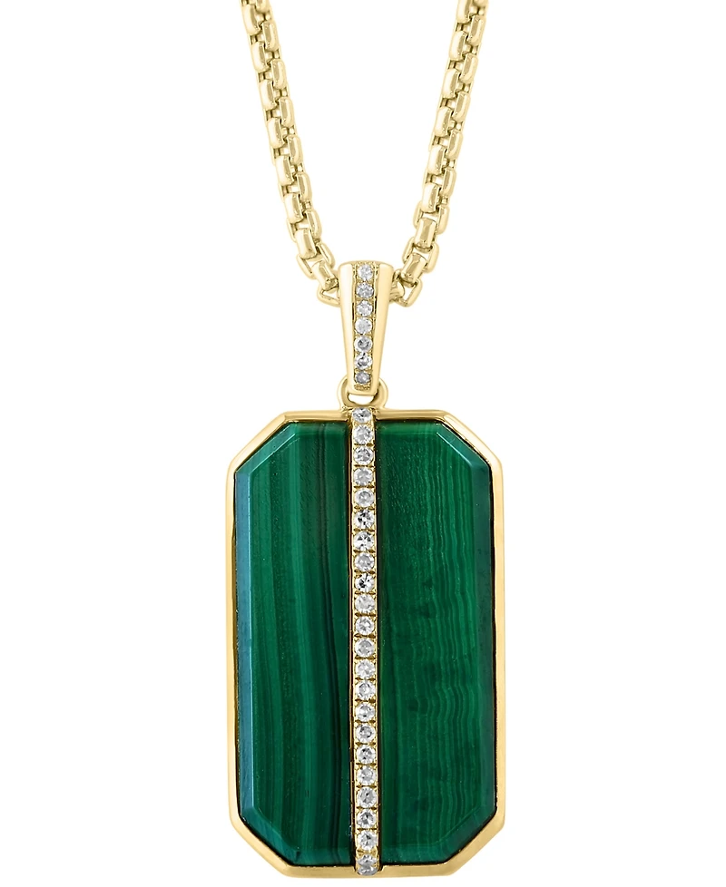 Effy Men's Malachite & Diamond (1/6 ct. t.w.) Dog Tag 22" Pendant Necklace in Gold-Plated Sterling Silver