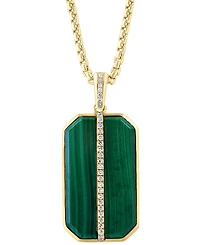 Effy Men's Malachite & Diamond (1/6 ct. t.w.) Dog Tag 22" Pendant Necklace in Gold-Plated Sterling Silver