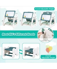 Givimo 3-In-1 Double Sided Magnetic Dry-Erase Board with Stool and Flipped Writing Desktop