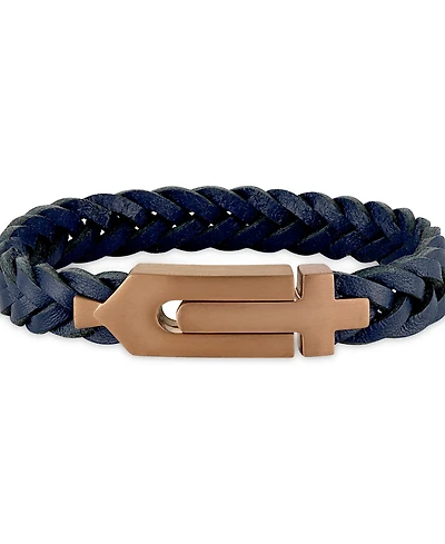 Bulova Blue Leather Braided Bracelet