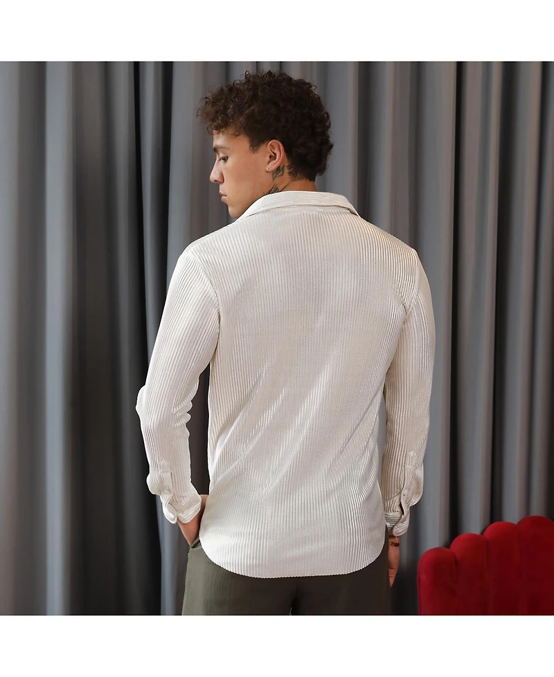 Men's Daisy White Metallic Pleated Shirt