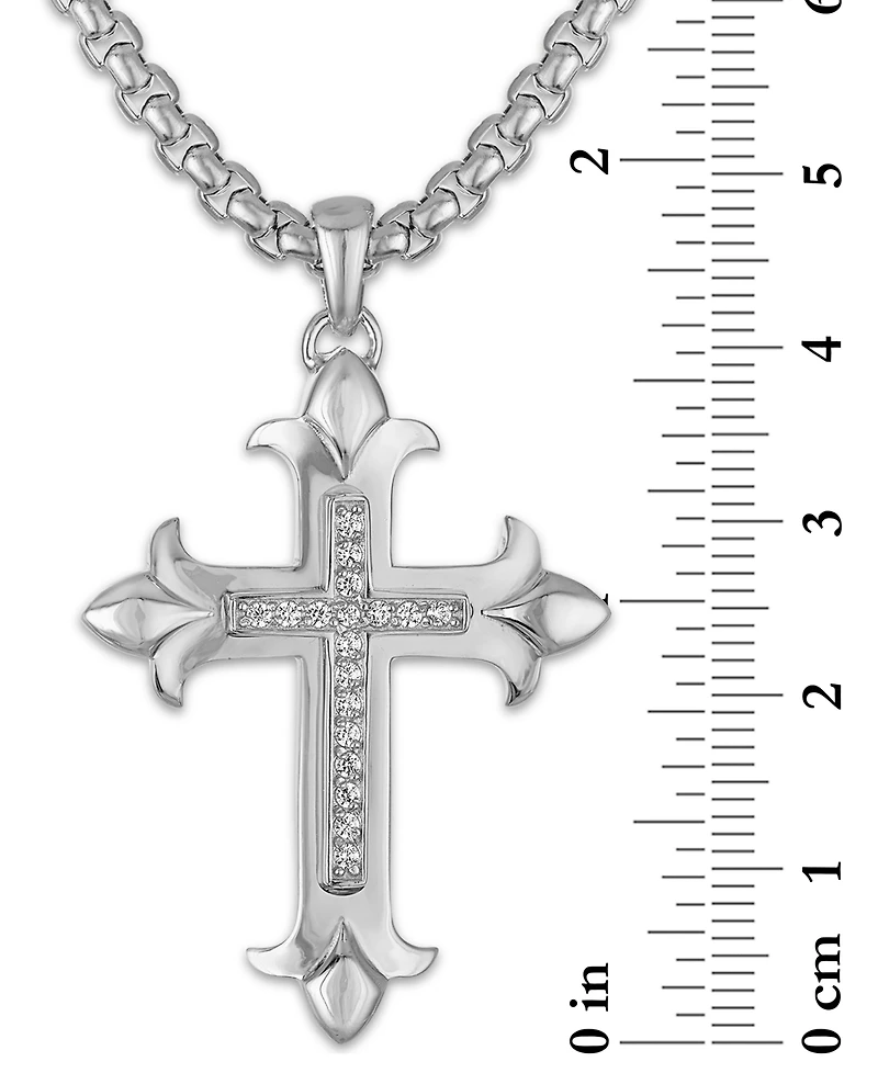 Esquire Men's Jewelry Diamond Fancy Cross 22" Pendant Necklace (1/5 ct. t.w.) in Sterling Silver, Created for Macy's