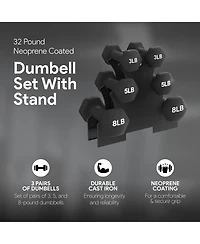 BalanceFrom Fitness 32 Pound Neoprene Coated Dumbbell Set with Stand, Black
