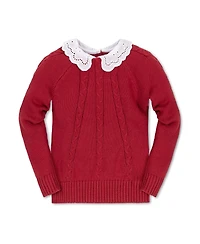 Hope & Henry Baby Girls Long Sleeve Eyelet Collar Cable Sweater
