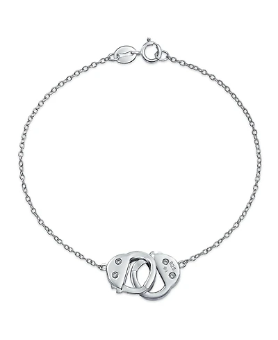 Bling Jewelry Minimalist Thin Partners Couples Interlocking Handcuff Bracelet Cz Accent .925 Sterling Silver with Working Lock Clasp