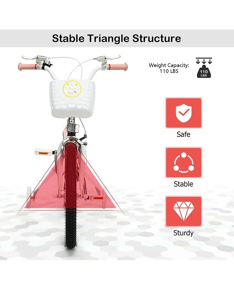 Sugift 18 Inch Kids Adjustable Bike with Training Wheels