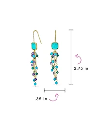 Bling Jewelry Boho Mixed Cluster Bead Accent Linear Fish Hook Thin Lightweight Long Natural Purple Amethyst Blue Turquoise Waterfall Tassel Dangle Ear