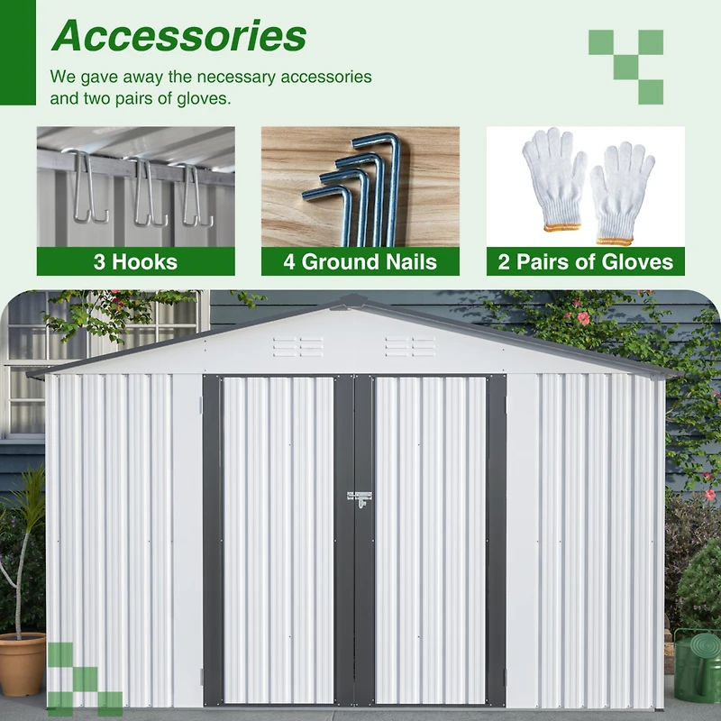 Streamdale Furniture Galvanized Steel Outdoor Storage Shed, Lockable, 119"x98