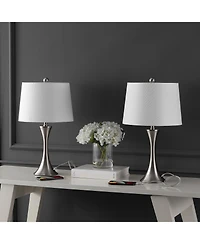 Jonathan Y Bennett 22.75" Modern Glam Iron Hourglass Led Table Lamp with Usb Charging Port, Nickel (Set of 2)