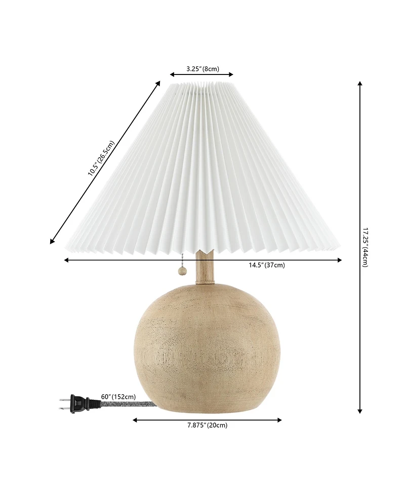 Jonathan Y Aksel 17.25" Coastal Scandinavian Resin/Iron Sphere Led Table Lamp with Pleated Shade and Pull Chain, Beige Wood Finish/White