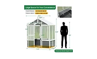 Slickblue Wooden Polycarbonate Walk-in Greenhouse Outdoor Garden Shed for Plants, Patio & Backyard