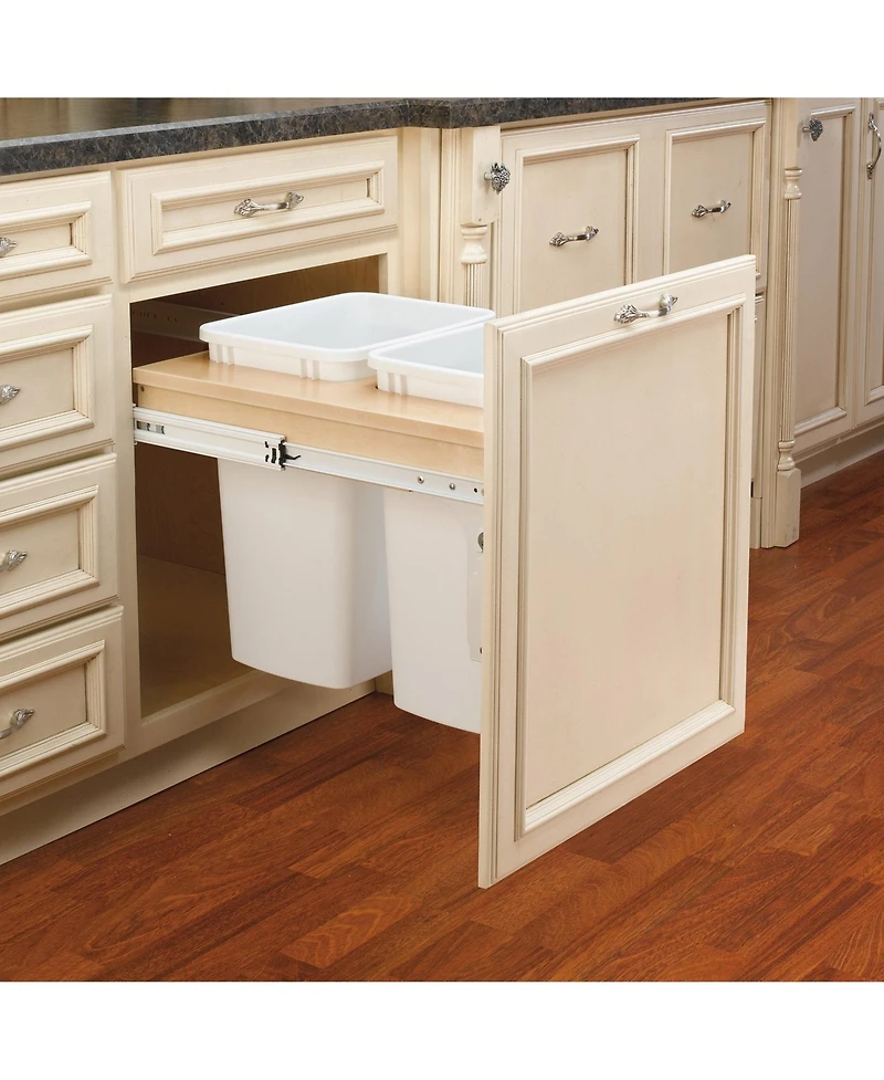 Rev-a-Shelf Double Pullout Top Mount Trash Can 35 qt., White, 4WCTM-21DM2