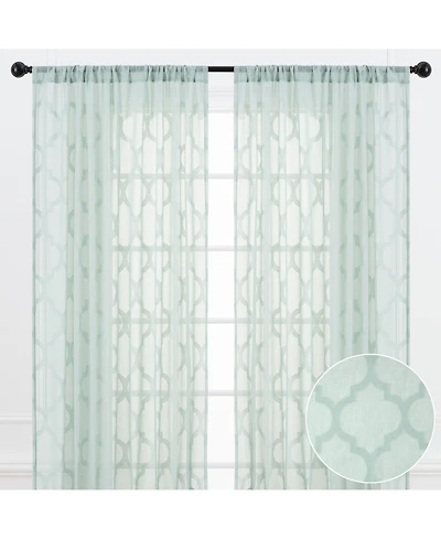 Chanasya Premium Quatrefoil Voile Sheer Curtains - 2-Panel Light Filtering Curtains for Living Room, Bedroom, Kitchen - 52" x 108" - Sage
