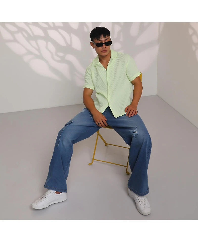 Men's Lime Green Cubic-Textured Resort Shirt