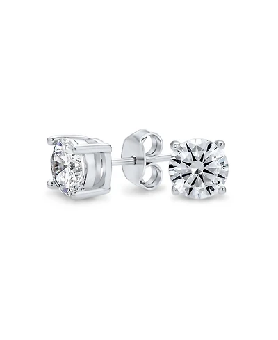 Bling Jewelry Round Solitaire Stud Earrings 4 Prong .925 Sterling Silver 6MM