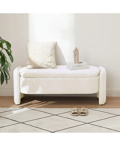 The Pop Home Oval Teddy Fabric Storage Ottoman,Storage Benches with Large Space-The Pop Home