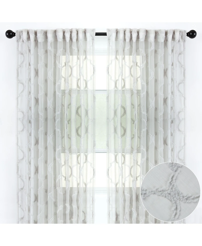 Chanasya Premium 2-Panel Moroccan Embroidered Design Textured Sheer Curtain Panels - for Windows Living Room Bedroom Kitchen Office