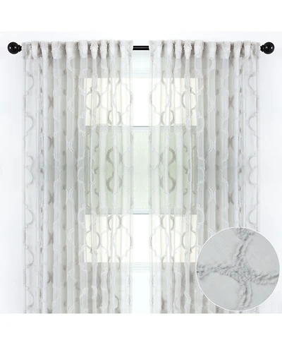 Chanasya Premium 2-Panel Moroccan Embroidered Design Textured Sheer Curtain Panels - for Windows Living Room Bedroom Kitchen Office