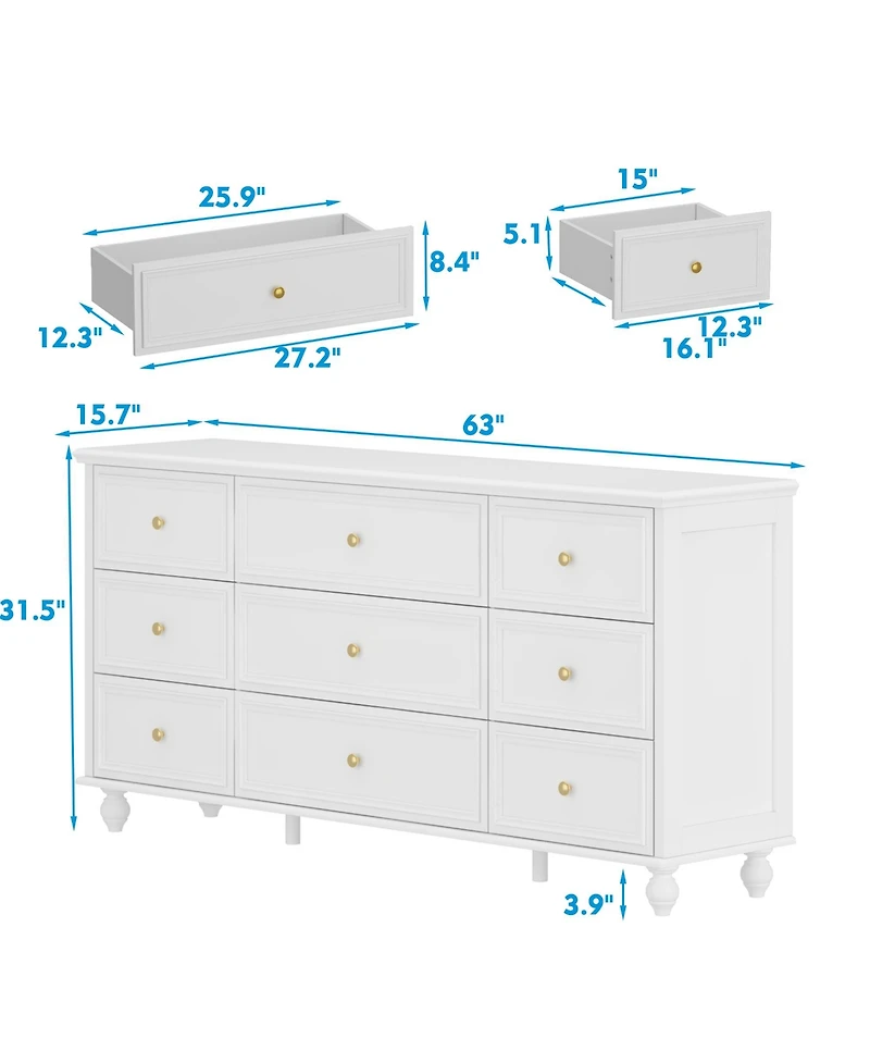 Homsee Modern 9-Drawer Wooden Chest of Drawers