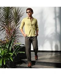 Campus Sutra Men's Naples Yellow Self-Design Striped Shirt