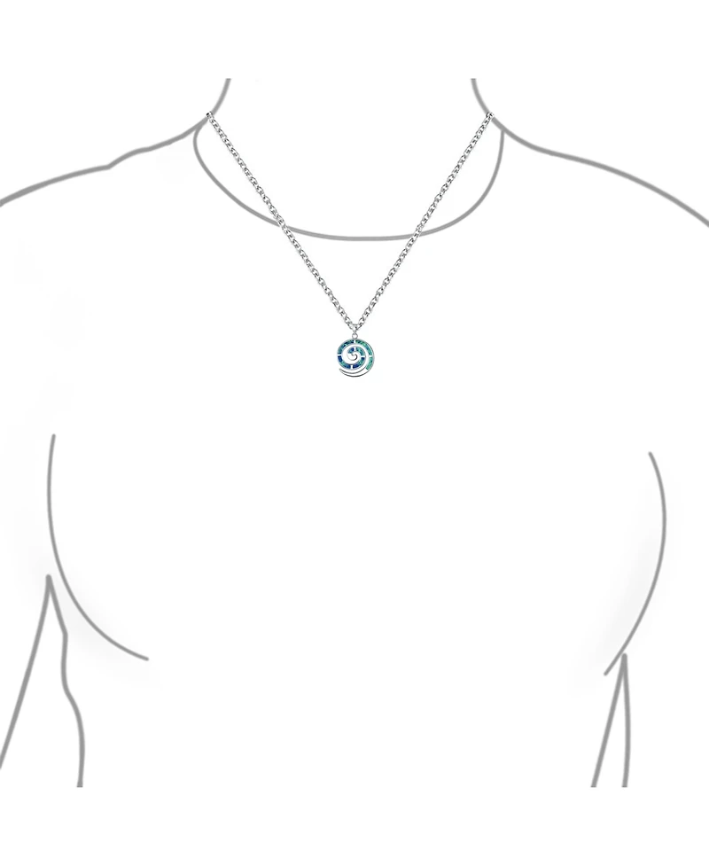 Bling Jewelry Round Blue Created Opal Inlay Spiral Maze Wind Pendant Necklace .925 Sterling Silver