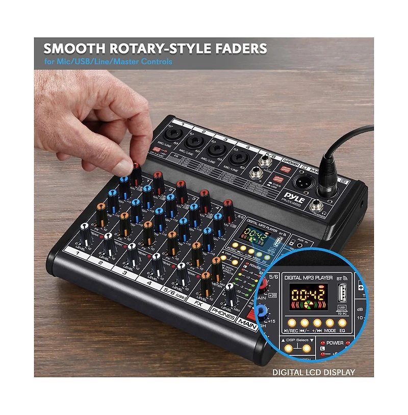 Pyle Compact 6-Channel Audio Mixer Pro Audio Interface with Multi-fx Processor
