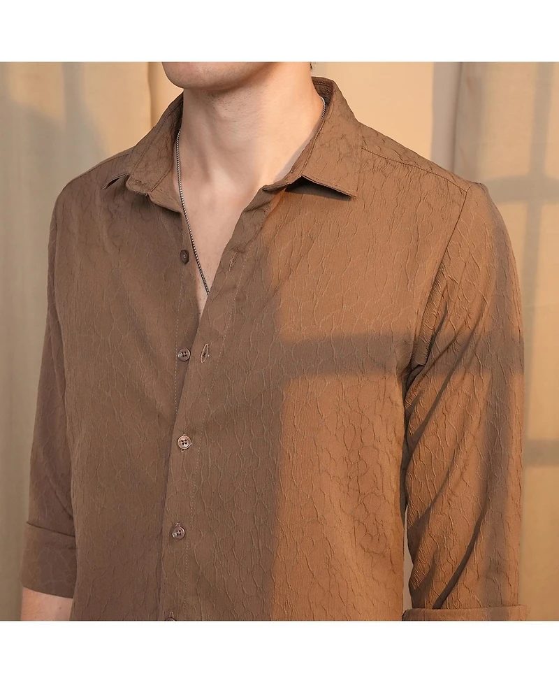 Campus Sutra Men's Ash Brown Veined-Textured Shirt
