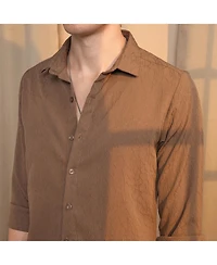 Campus Sutra Men's Ash Brown Veined-Textured Shirt