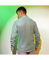 Men's Sea Green Ribbed-Striped Shirt