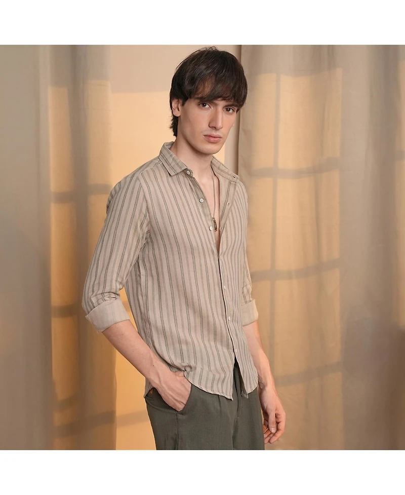 Men's Khaki Brown Halo-Striped Shirt