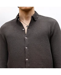 Men's Charcoal Black Weave-Textured Shirt