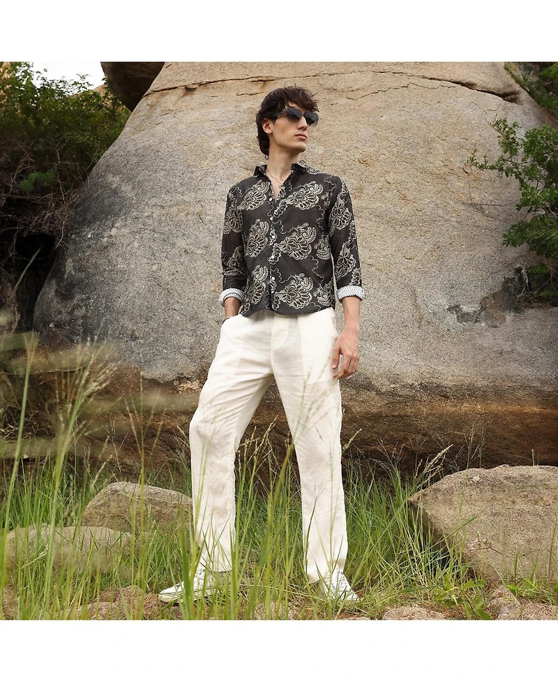 Campus Sutra Men's Charcoal Black Floral Block Shirt