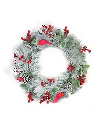 Northlight Berries and Cardinals in Nests Flocked Artificial Christmas Wreath 24 - Inch Unlit