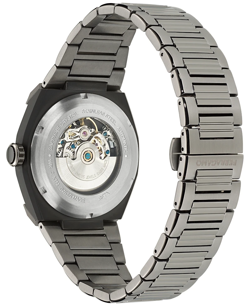 Ferragamo Men's Swiss Automatic Supreme Skeleton Gunmetal Ion Plated Stainless Steel Bracelet Watch 43mm