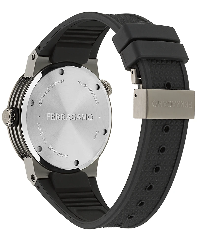 Ferragamo Men's Swiss F-80 Gmt Worldtime Blue Silicone Watch 43mm
