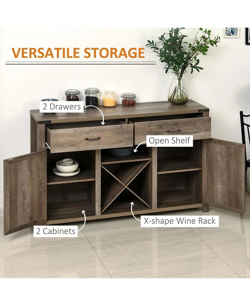 Homcom Retro Farmhouse Sideboard Storage Buffet Cabinet, Distressed