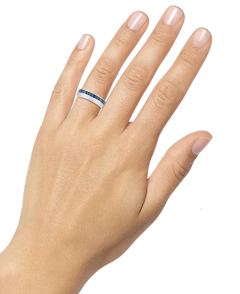 Sapphire (1-1/5 ct. t.w.) & Diamond (1/5 ct. t.w.) Double Row Band in 14k White Gold