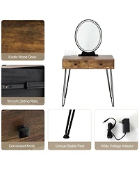 Industrial Makeup Dressing Table with 3 Lighting Modes-Rustic Brown