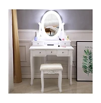 Slickblue 5-Drawer Dressing Table with Single Mirror and Light Bulbs Stylish Vanity for Makeup