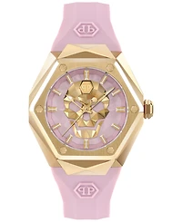 Philipp Plein Women's Skull Spikes Pink Silicone Strap Watch 40mm