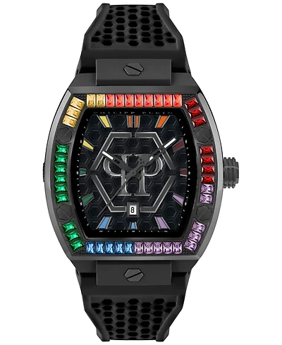 Philipp Plein Men's Hexagon Phantom Black Silicone Strap Watch 44x56mm