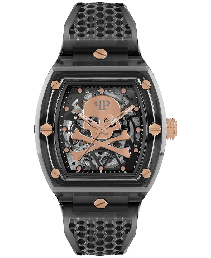 Philipp Plein Men's Automatic Skeleton Gray Tpu Strap Watch 44x56mm