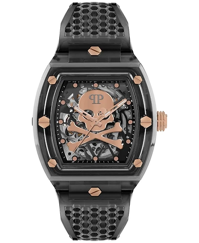 Philipp Plein Men's Automatic Skeleton Gray Tpu Strap Watch 44x56mm
