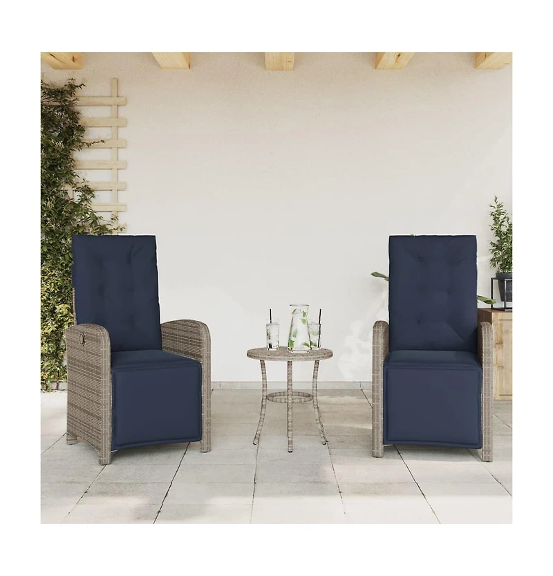 vidaXL Reclining Patio Chairs 2 pcs with Footrest Gray Poly Rattan