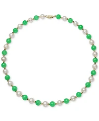 Dyed Green Jade & Freshwater Pearl (7-1/2mm) 18" Collar Necklace in 14k Gold