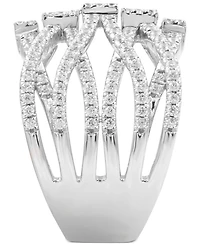 Diamond Round & Baguette Crossover Wide Statement Ring (1-3/4 ct. t.w.) in 14k White Gold