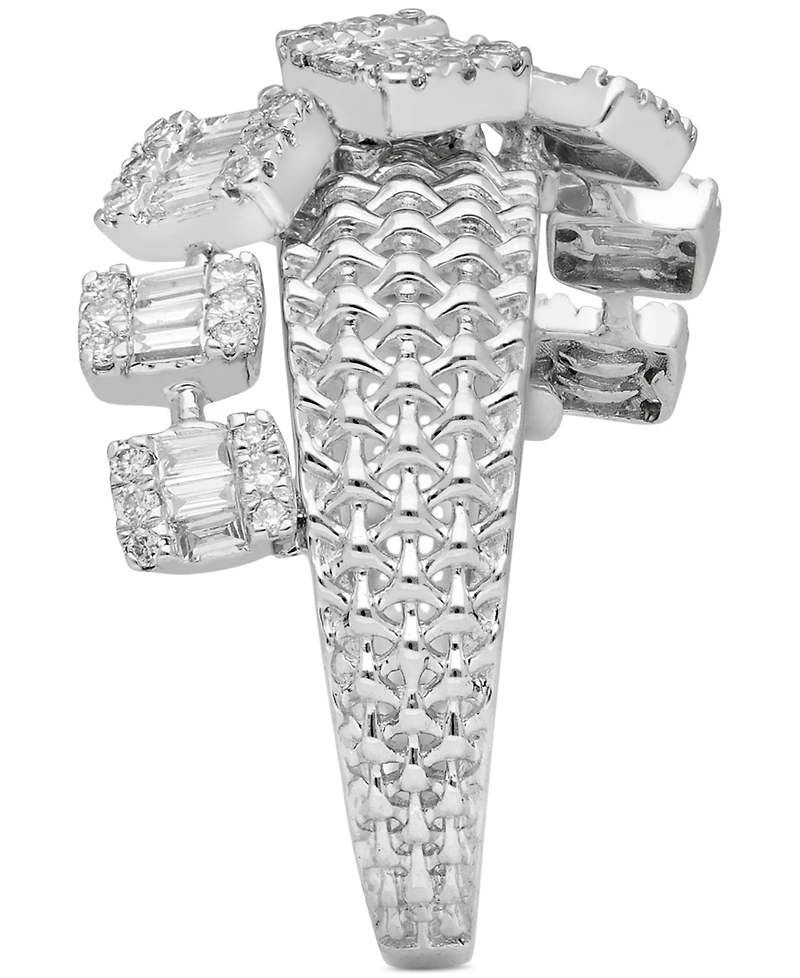 Diamond Round & Baguette Crossover Statement Ring (3/4 ct. tw) 14k White or Yellow Gold