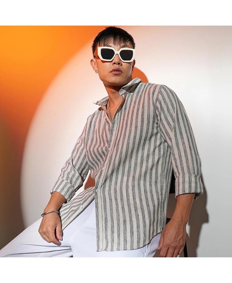 Men's Charcoal Grey Heathered-Stripe Shirt